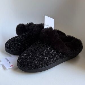 Cuddl Duds Lurex Chenille Texture Clog Slipper Black